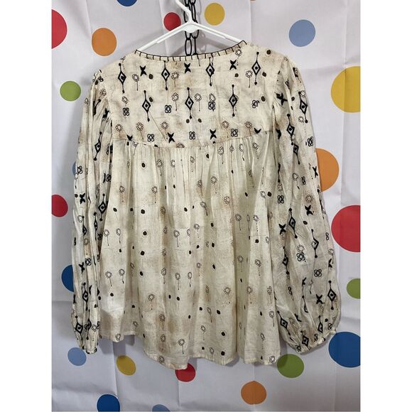 NEW Rachel Zoe Boho Peasant Style Top Beiges & Black Tassels Size Small ❤️🌿 - Picture 10 of 11